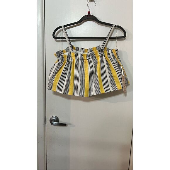 IRIS Linen Blend Yellow Stripe Crop Top Womens SZ L New With Tags - Picture 3 of 13